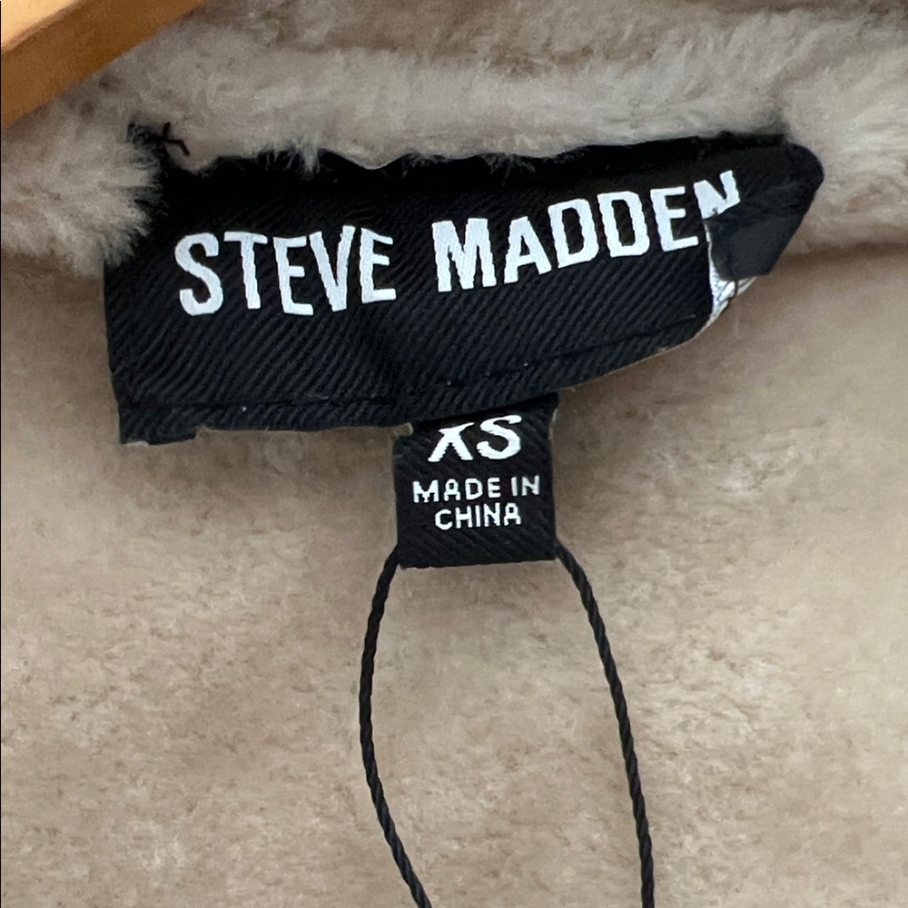 NWT Steve Madden Marie Coat Natural Tan Faux Fur Suede Jacket size XS - Picture 10 of 11